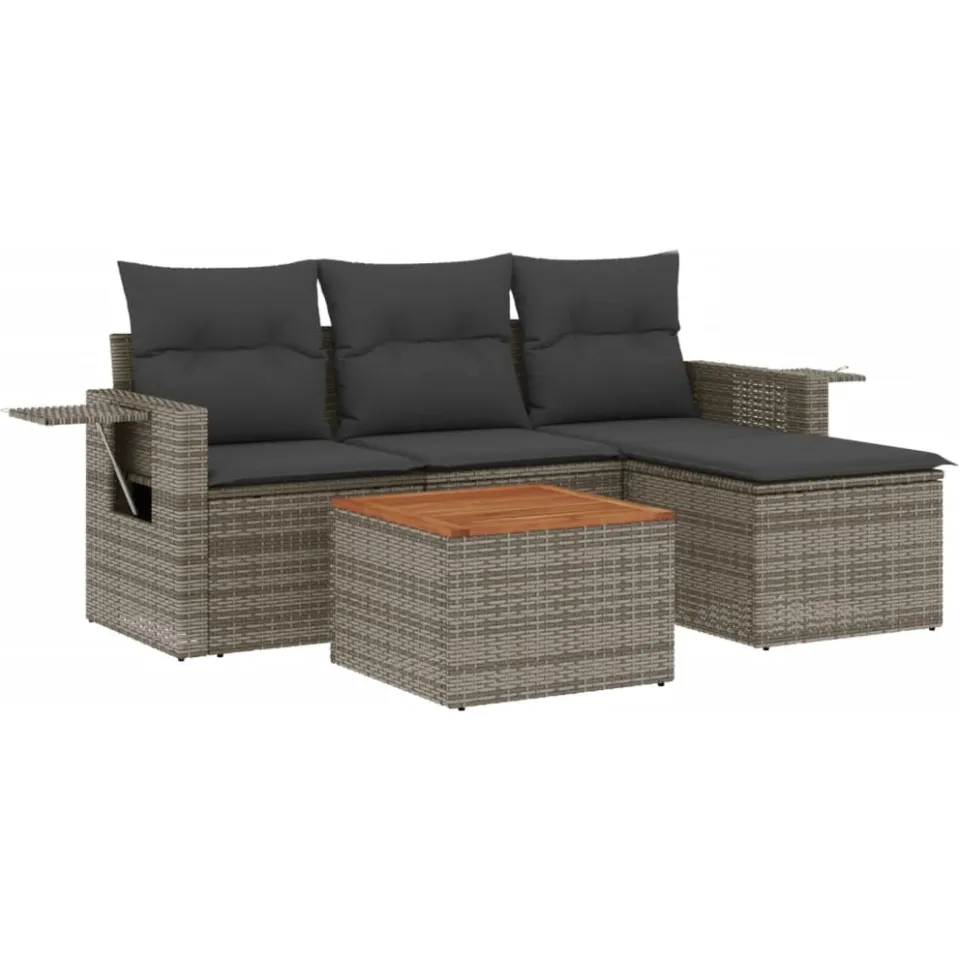 vidaXL 5-delige Loungeset met kussens poly rattan grijs, foto 3