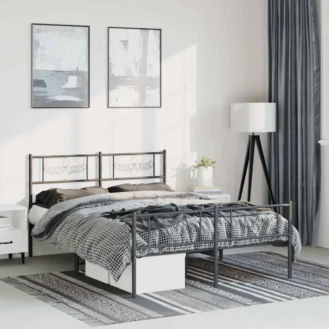 vidaXL Bedframe met hoofd- en voeteneinde metaal zwart 135x190 cm