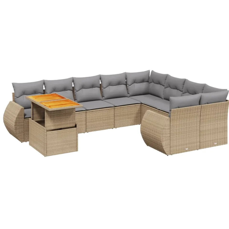 vidaXL 10-delige Loungeset met kussens poly rattan beige, foto 3