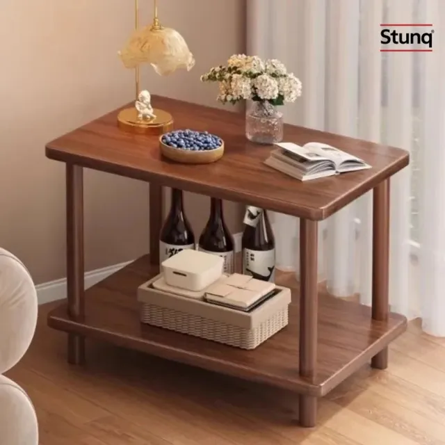 Stunq Massief houten bijzettafel met opbergrek - Walnootkleurig Bruin