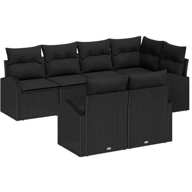 vidaXL Tuinbankenset 7 st Zwart poly rattan, foto 2