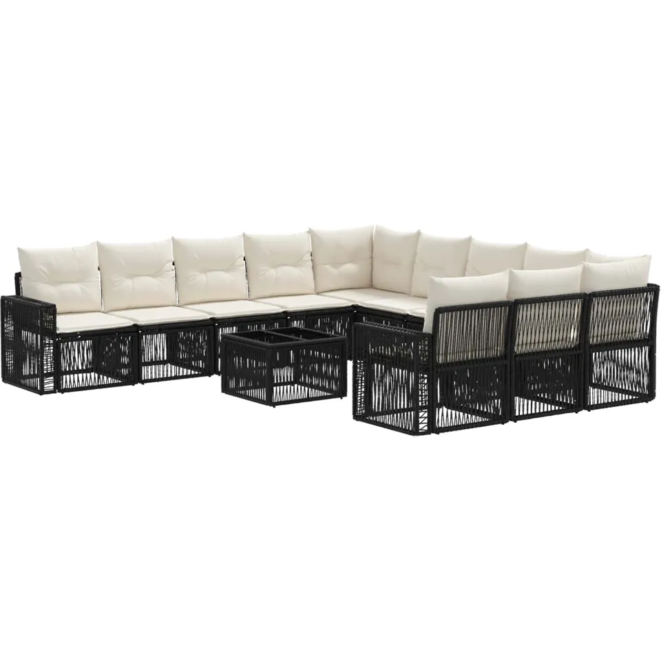 vidaXL Tuinbankenset 12 st 11-zits Zwart en Cream Wit poly rattan, foto 3