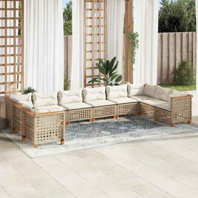 vidaXL 10-delige Loungeset met kussens poly rattan beige, foto 2