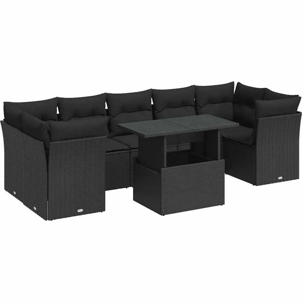 vidaXL 8-delige Loungeset met kussens poly rattan zwart, foto 3