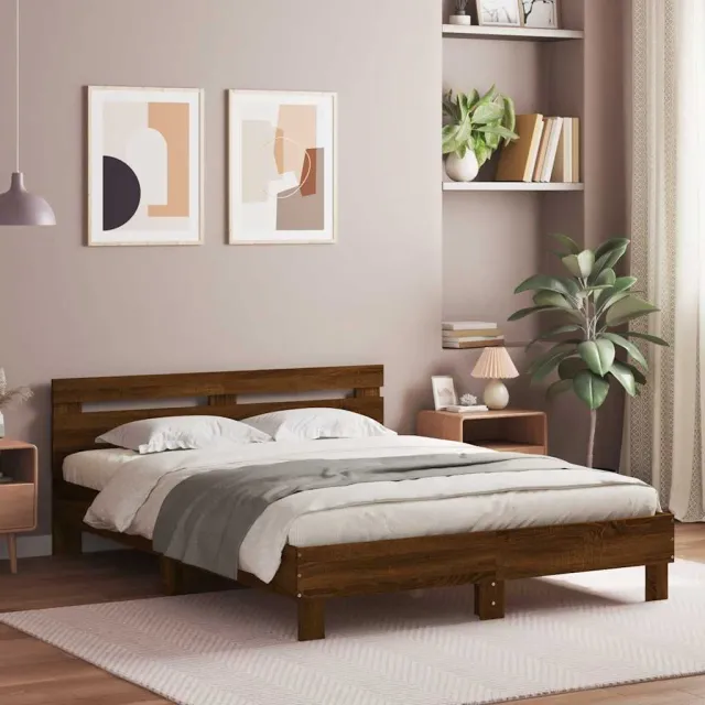 vidaXL Bedframe met hoofdeinde en LED bruin eikenkleur 140x200 cm