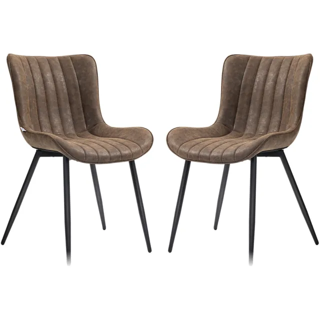Lunpog set van 2 stoelen voor de eetkamer met rugleuning en armleuningen, bruine zitting en metalen poten; ideaal voor de keuken, woonkamer of eethoek; comfortabele gestoffeerde stoelen Marron