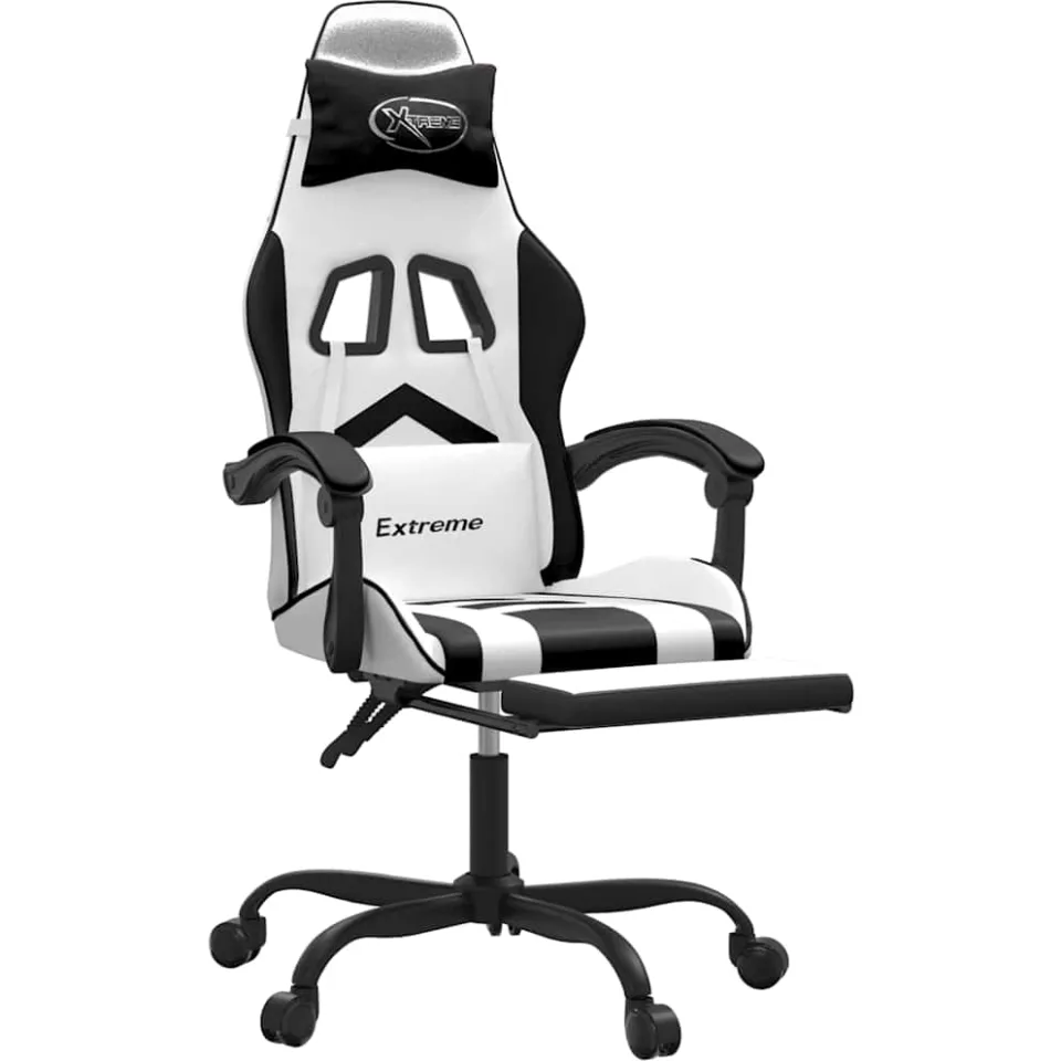 vidaXL Gamestoel draaibaar met voetensteun kunstleer zwart en wit, foto 4