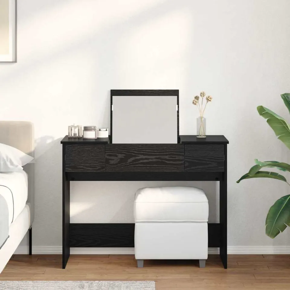 vidaXL Cosmetische Tafel met lade Zwart Eiken 100 x 45 x 76 cm, foto 4