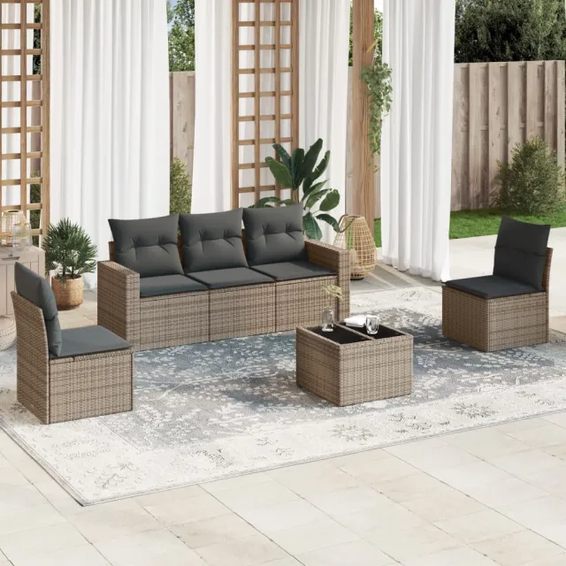 vidaXL 6-delige Loungeset met kussens poly rattan grijs, foto 2