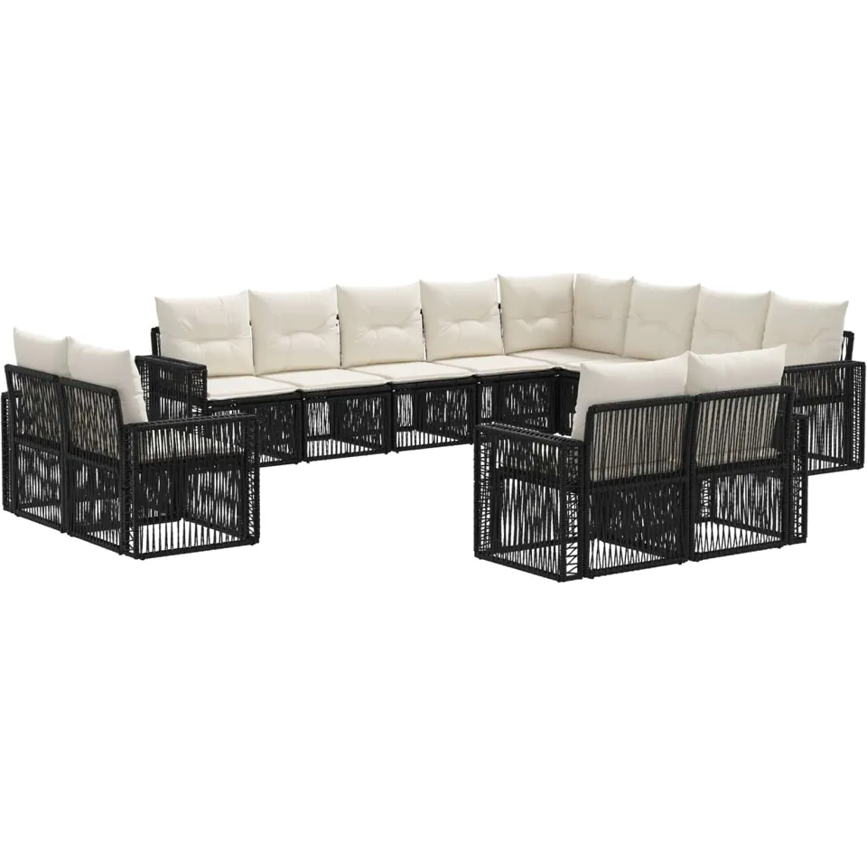 vidaXL Tuinbankenset 12 st 12-zits Zwart en Cream Wit poly rattan, foto 3
