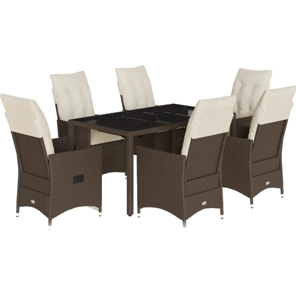 vidaXL 7-delige Tuinset met kussens poly rattan bruin, foto 3