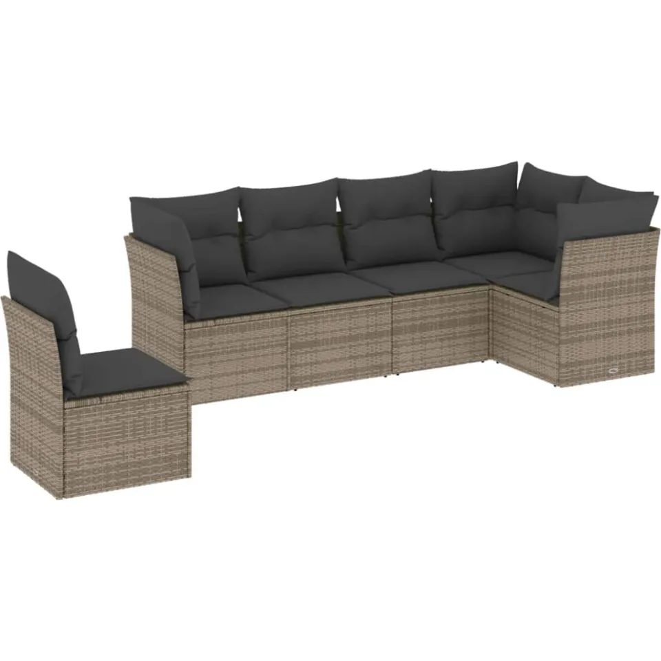 vidaXL 6-delige Loungeset met kussens poly rattan grijs, foto 3