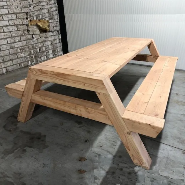 Rockwood® 6x Picknicktafel Douglas Big Foot 2.50m inclusief montage op locatie Naturel