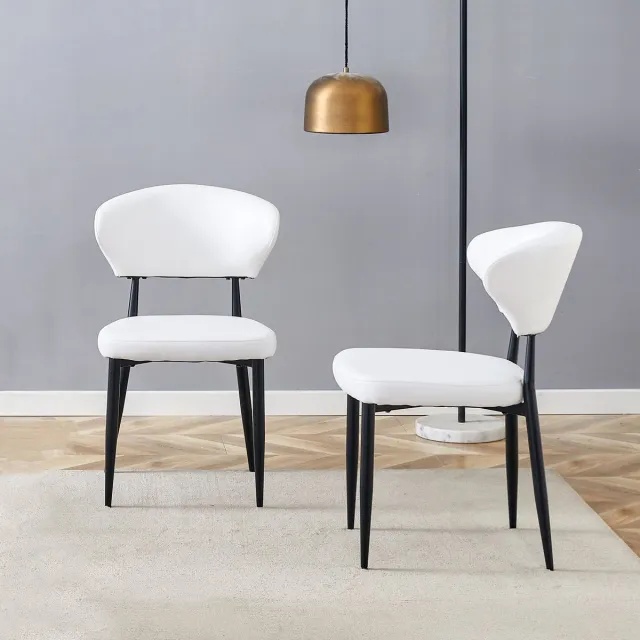 COVREO Eetkamerstoel 80 x 50 cm - set van 2, wit kunstleer met zwart metalen onderstel