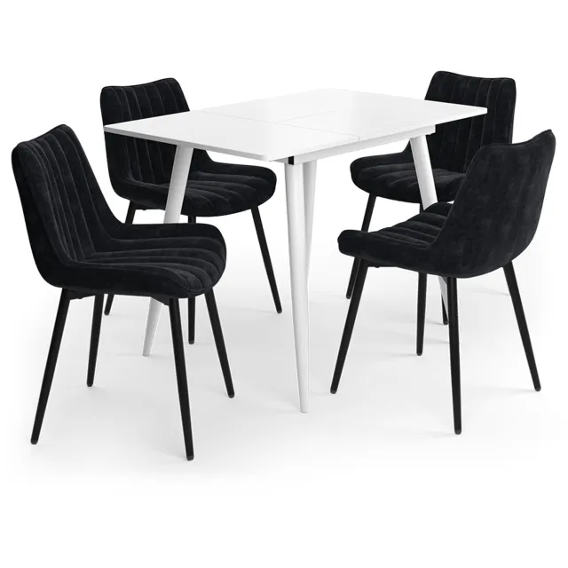 Vicco eettafelset Beaver, Wit, 110 x 70 cm met 4 stoelen, zwart
