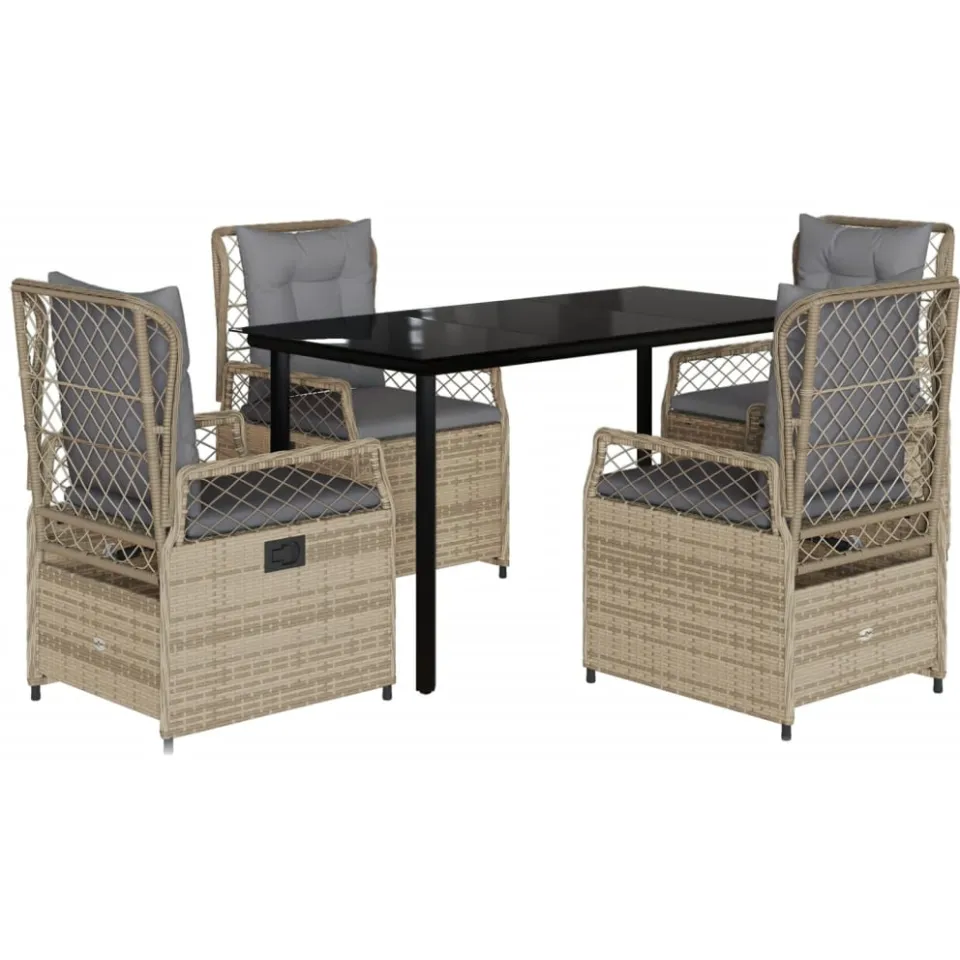 vidaXL 5-delige Tuinset met kussens poly rattan beige, foto 3