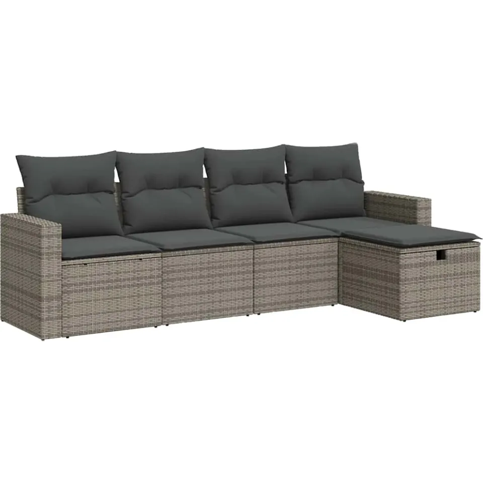 vidaXL 5-delige Loungeset met kussens poly rattan grijs, foto 3