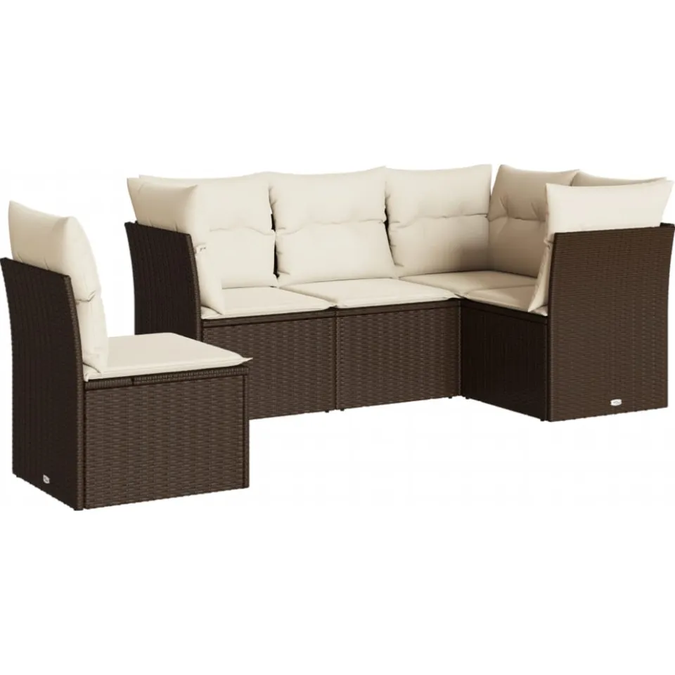 vidaXL 5-delige Loungeset met kussens poly rattan bruin, foto 3