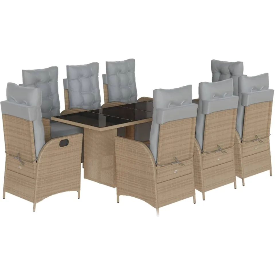 vidaXL 9-delige Tuinset met kussens poly rattan gemengd beige, foto 3