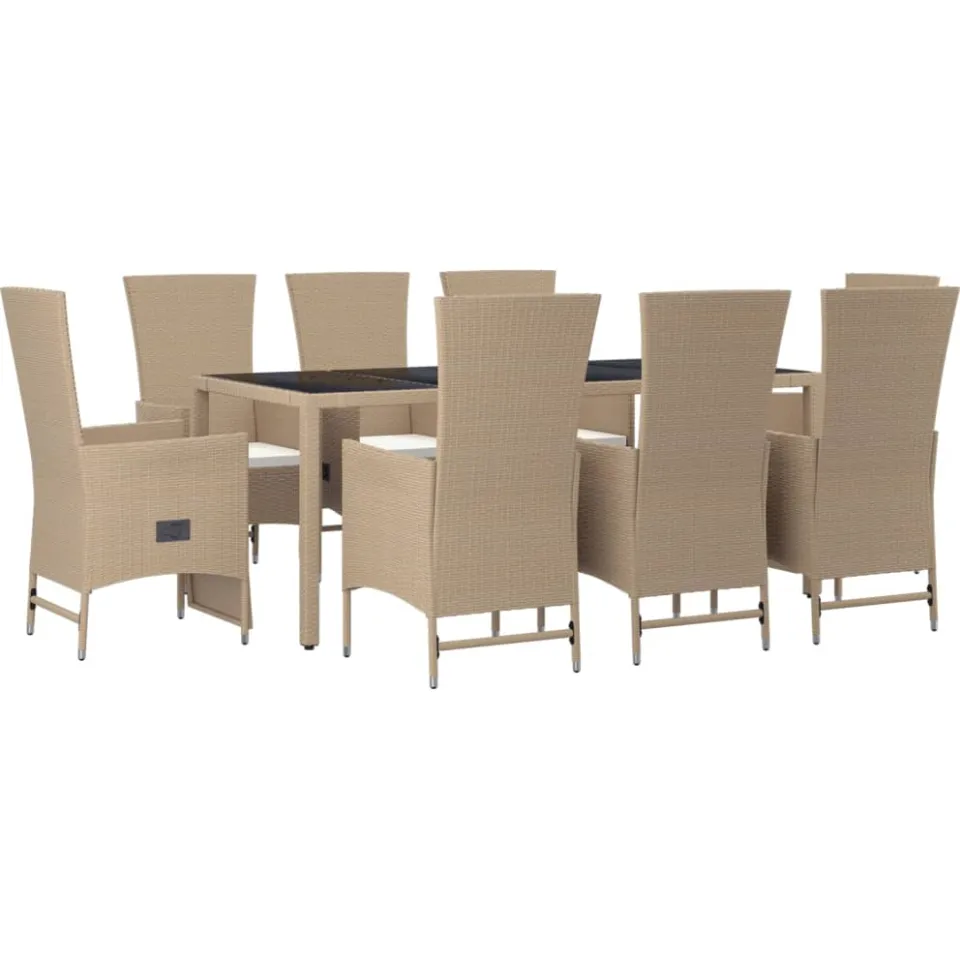 vidaXL 9-delige Tuinset met kussens poly rattan beige
