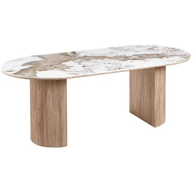 House Nordic Eettafel Athens - Rechthoek Keramisch Wit/Bruin - 210x100x76cm