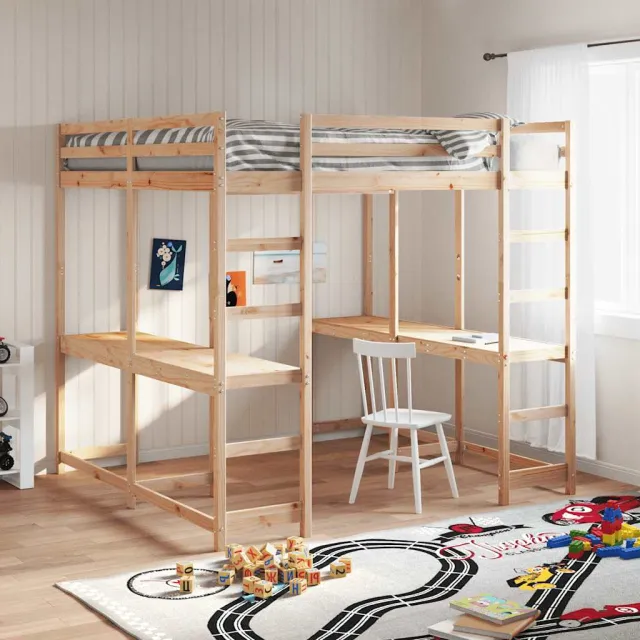 vidaXL Hoogslaper met bureau en ladder massief grenenhout 160x200 cm Bruin