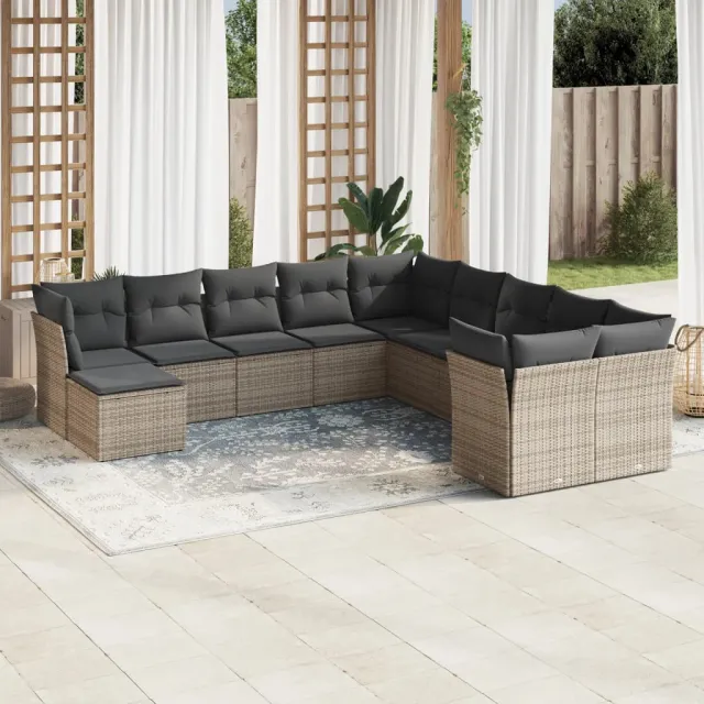 vidaXL 11-delige Loungeset met kussens poly rattan grijs, foto 2