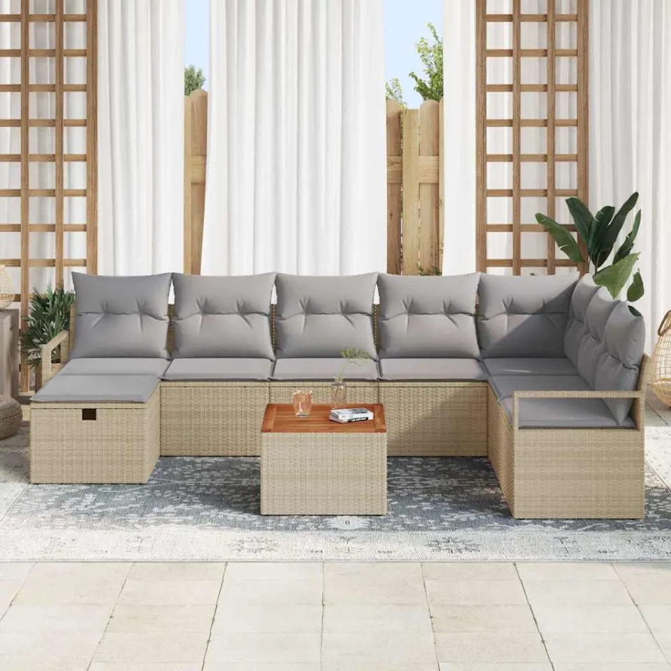 vidaXL Tuinbankenset 9 st Beige poly rattan, foto 3