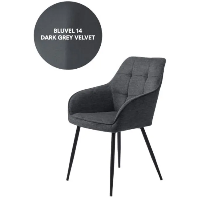 Meubelplaats NOLAN ARMCHAIR SQUARE DARK GREY VELVET - eetkamerstoelen set van 2 Naturel