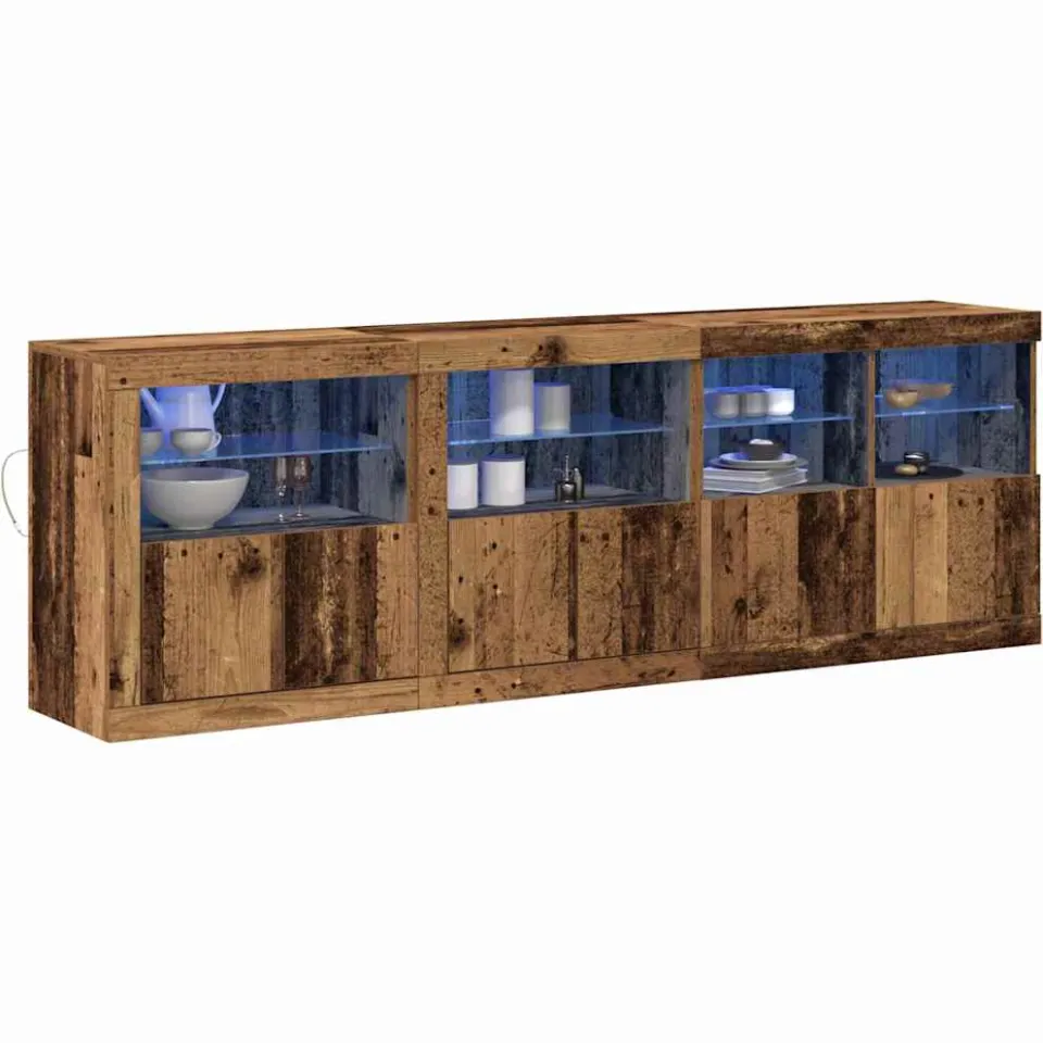 vidaXL LED Sideboard Oud hout 202 x 37 x 67 cm Bewerkt hout Bruin