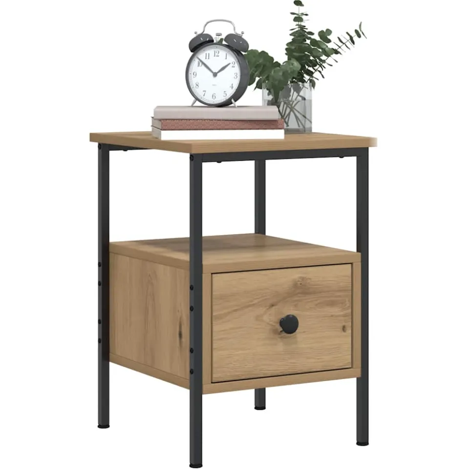 vidaXL Nachtkastje 34x36x50 cm bewerkt hout artisanaal eikenkleurig Bruin