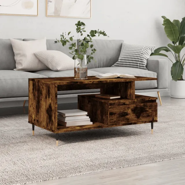 vidaXL Salontafel 90x49x45 cm bewerkt hout gerookt eikenkleurig, foto 2