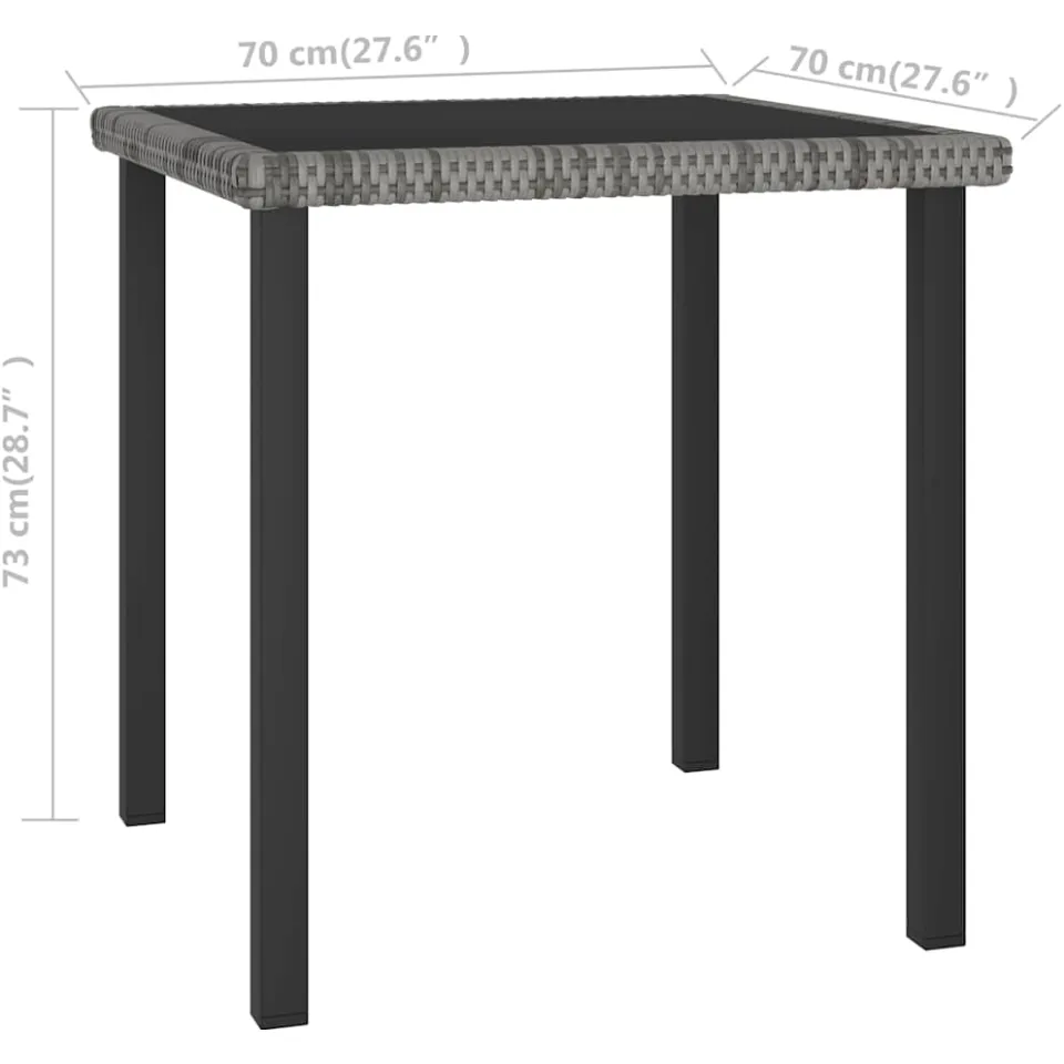 vidaXL Tuintafel 70x70x73 cm poly rattan grijs, foto 3