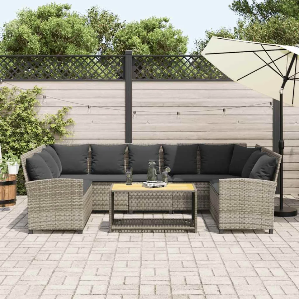 vidaXL Tuinbank met kussens poly rattan lichtgrijs grijs, foto 2