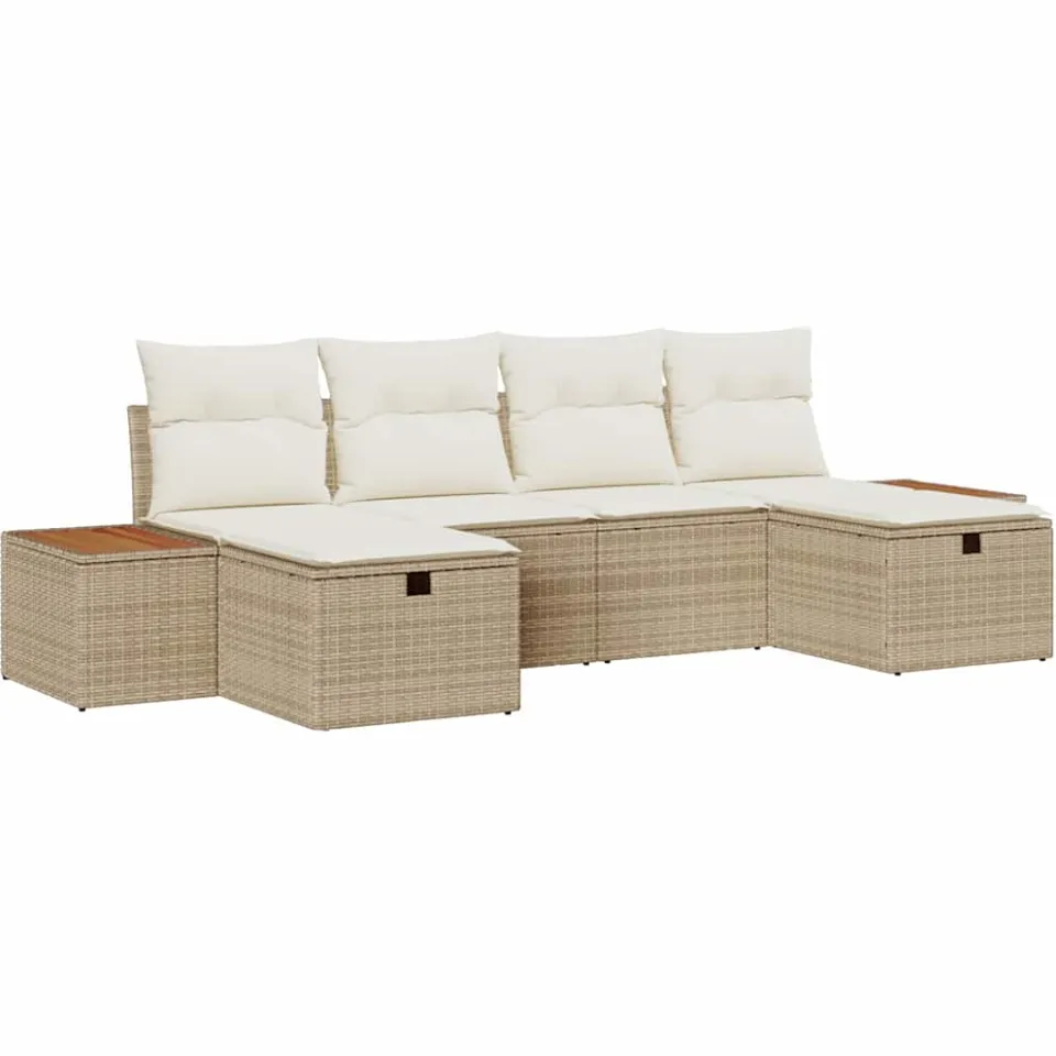 vidaXL Tuin Sofa Set 6 st Beige poly rattan