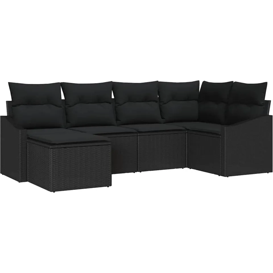 vidaXL Tuin Eetset 6 st Zwart Poly Rattan en Poedergecoat Staal