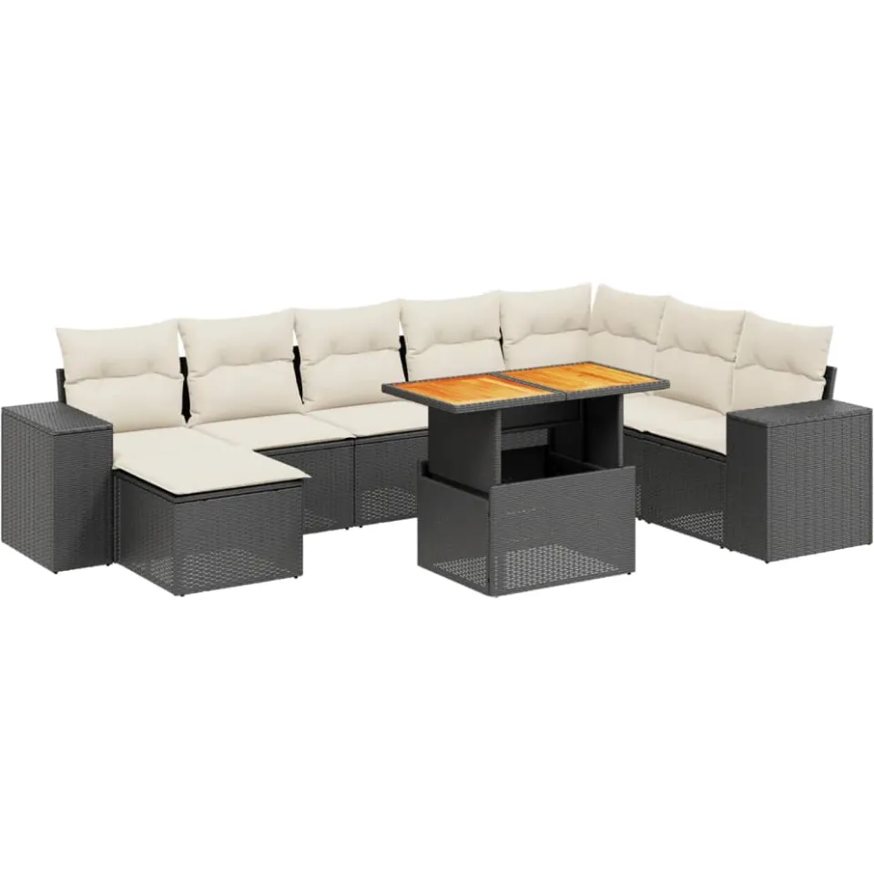vidaXL 9-delige Loungeset met kussens poly rattan zwart