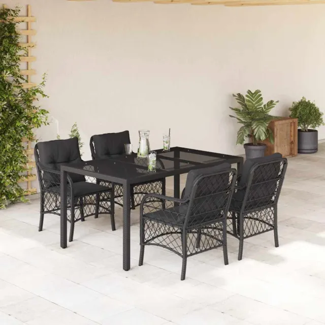 vidaXL 5-delige Tuinset met kussens poly rattan zwart, foto 2