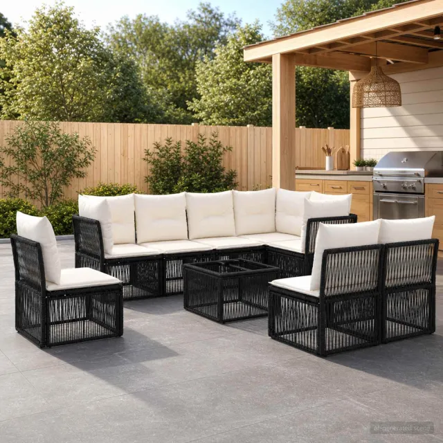 vidaXL Tuinbankenset 9 st 8-zits Zwart poly rattan, foto 2