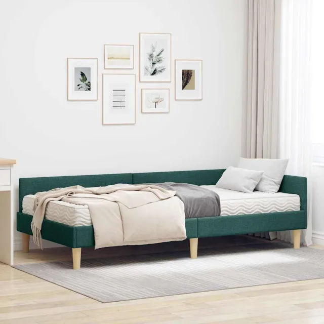 vidaXL Hoekbedframe met Matras 2 st Donkergroen 100 x 200 cm Stof