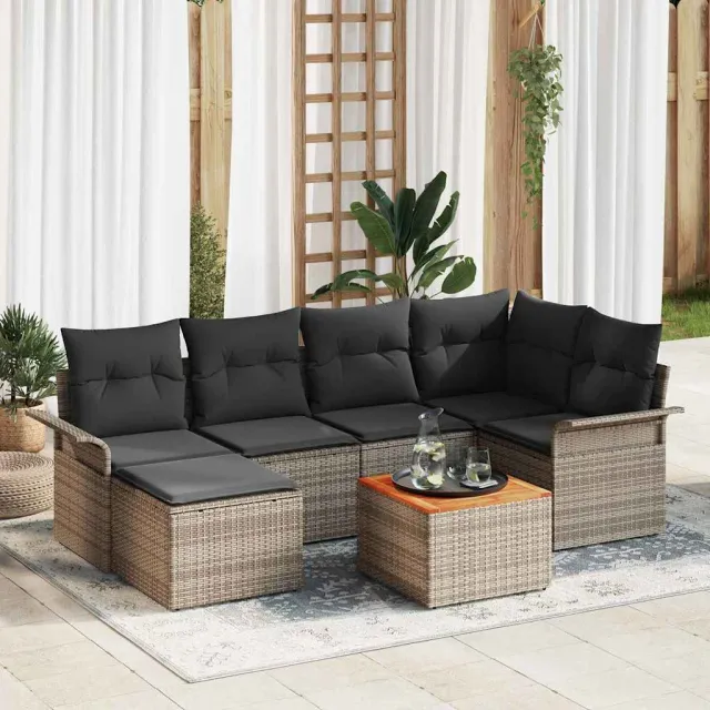vidaXL Tuinbankenset 7 st Grijs poly rattan, foto 2