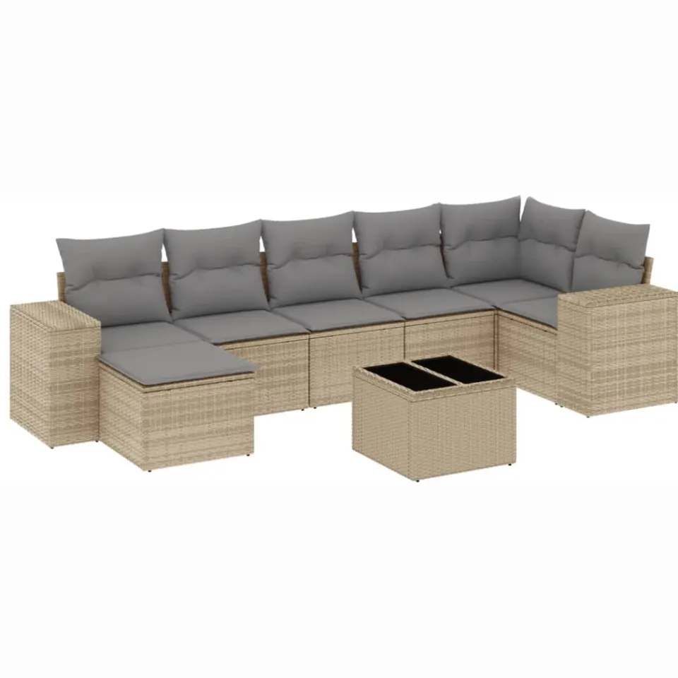 vidaXL 8-delige Loungeset met kussens poly rattan beige
