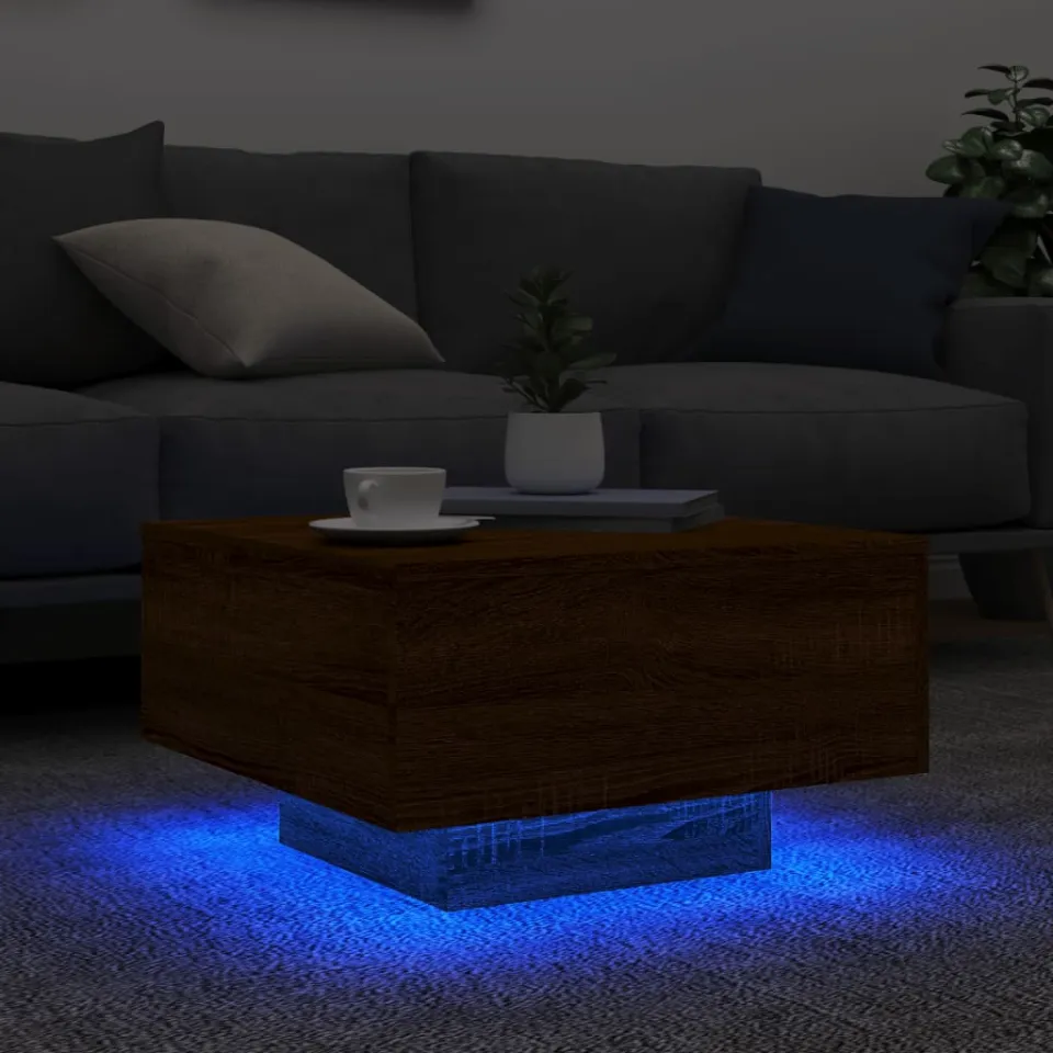 vidaXL Salontafel met LED-verlichting 55x55x31 cm bruin eikenkleur, foto 2