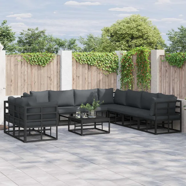vidaXL Tuinbankenset 10 st Zwart Aluminium