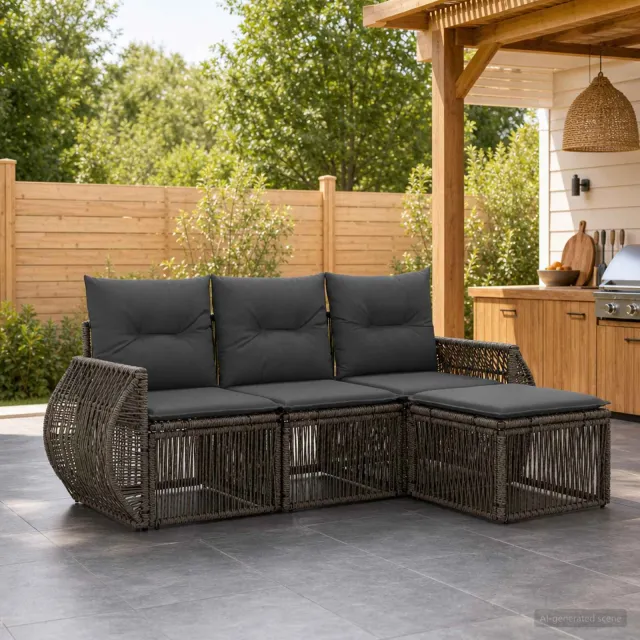 vidaXL Tuinbankenset 4 st 4-zits Grijs en Donkergrijs poly rattan, foto 2