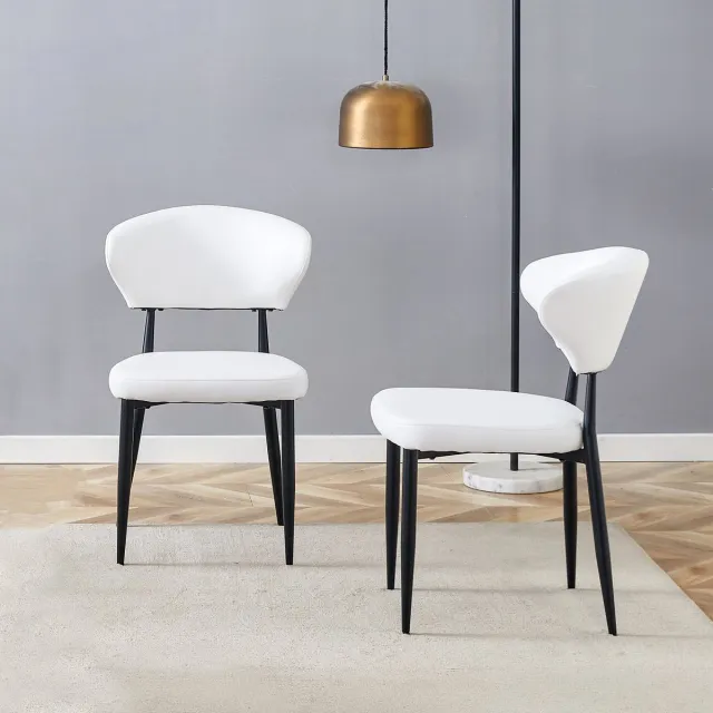 STILVORA Eetkamerstoel Set Van 2 - Ergonomische Gebogen Rugleuning - Comfortabele Zit - Voor Eetkamer En Keuken - Metaal En PU Leer - Wit Zwart Wit+Zwart