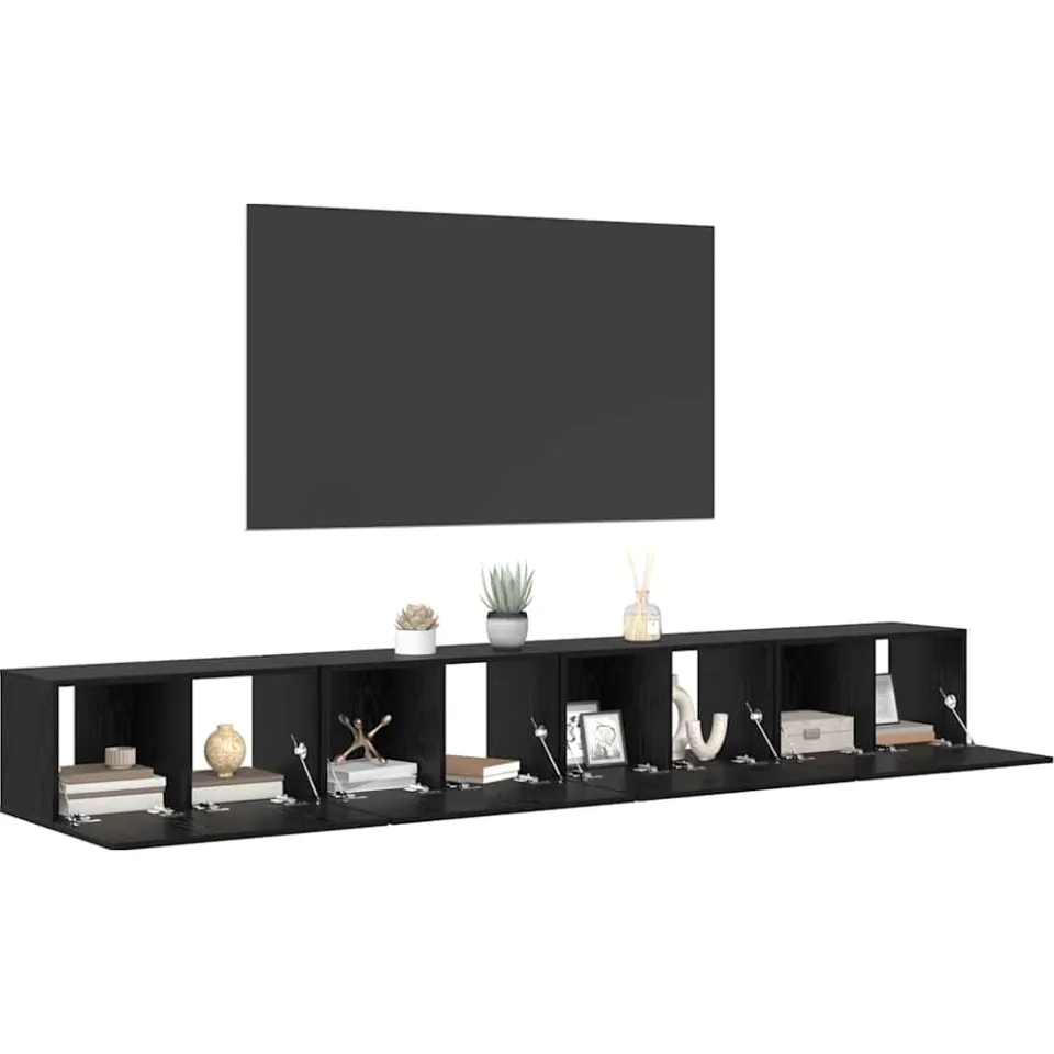 vidaXL Tv-meubelset 4 st 60 x 30 x 30 cm Zwart Eiken