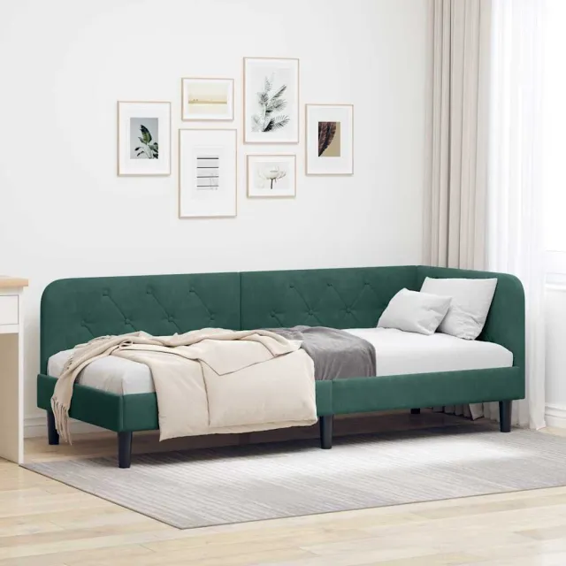 vidaXL Hoekbedframe Donkergroen 80 x 200 cm fluweel
