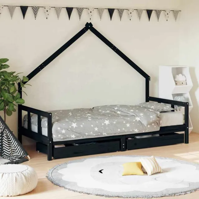 vidaXL Kinderbedframe met lades 90x200 cm massief grenenhout zwart, foto 2