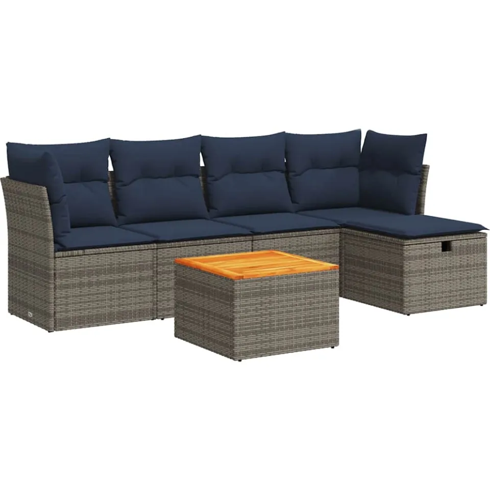 vidaXL 6-delige Loungeset met kussens poly rattan grijs, foto 3